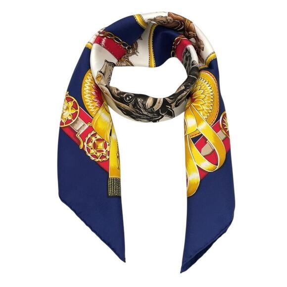 Hermes Carré 90 CHEVAUX DE TRAIT Navy x Multicolor Silk Scarf New W/Box - Picture 6 of 16